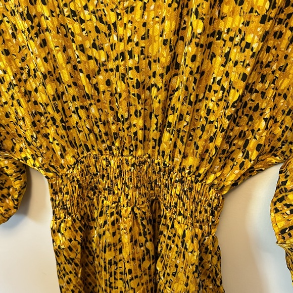 ANTHROPOLOGIE WOMENS MIDI LENGTH CINCHED WAIST MARIGOLD DRESS YELLOW BLACK XS - Picture 7 of 10